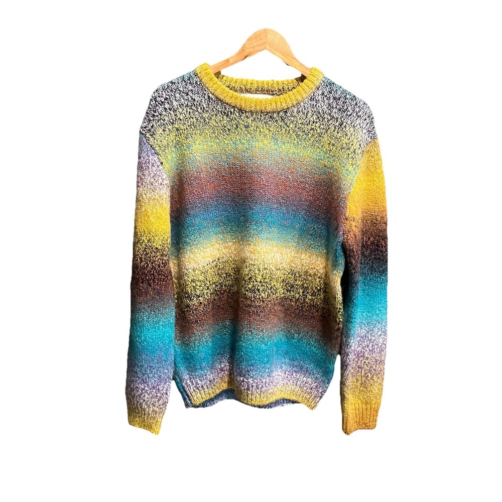 Yitai Multicolor Ombre Radio Star Knit Men's Crewneck Sweater Size Large